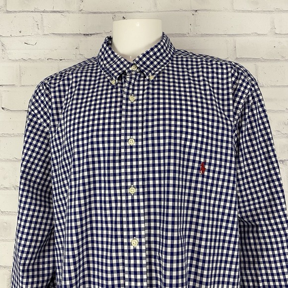 Ralph Lauren Shirt Men's 3XB Big Long Sleeve Button Up Blue Plaid Relaxed Fit - Picture 1 of 11